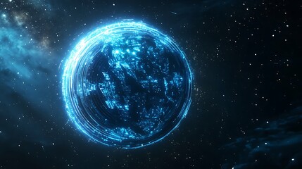 Obraz premium A Glowing Blue Sphere in a Starry Night Sky