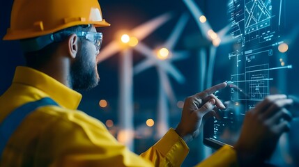 Wind Turbine Engineer Optimizing Efficiency on Digital Controls for Renewable Energy Project