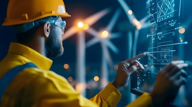 Wind Turbine Engineer Optimizing Efficiency on Digital Controls for Renewable Energy Project