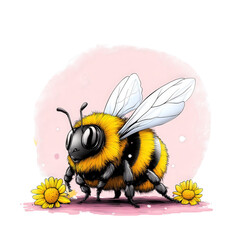 bee and flower, game portrait, cartoon gaming or social media character, anime -like avatar profile icon logo. isolated transparent png background