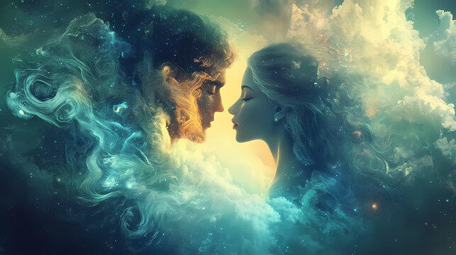Shared dreams with a soulmate ethereal energy. Ethereal. Illustration