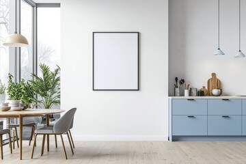 Poster Mockup in Kitchen Interior with White Wall created with Generative AI