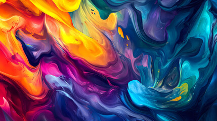 Fototapeta premium Vibrant abstract acrylic paint swirls, colorful fluid ink background texture, expressive rainbow marble effect for creative design projects