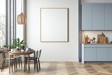 Poster Mockup in Kitchen Interior with White Wall created with Generative AI
