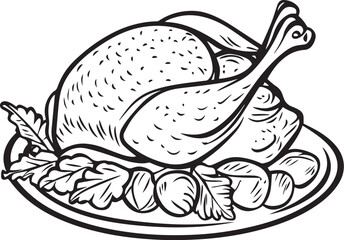 hand drawn vector illustration of a turkey roast
