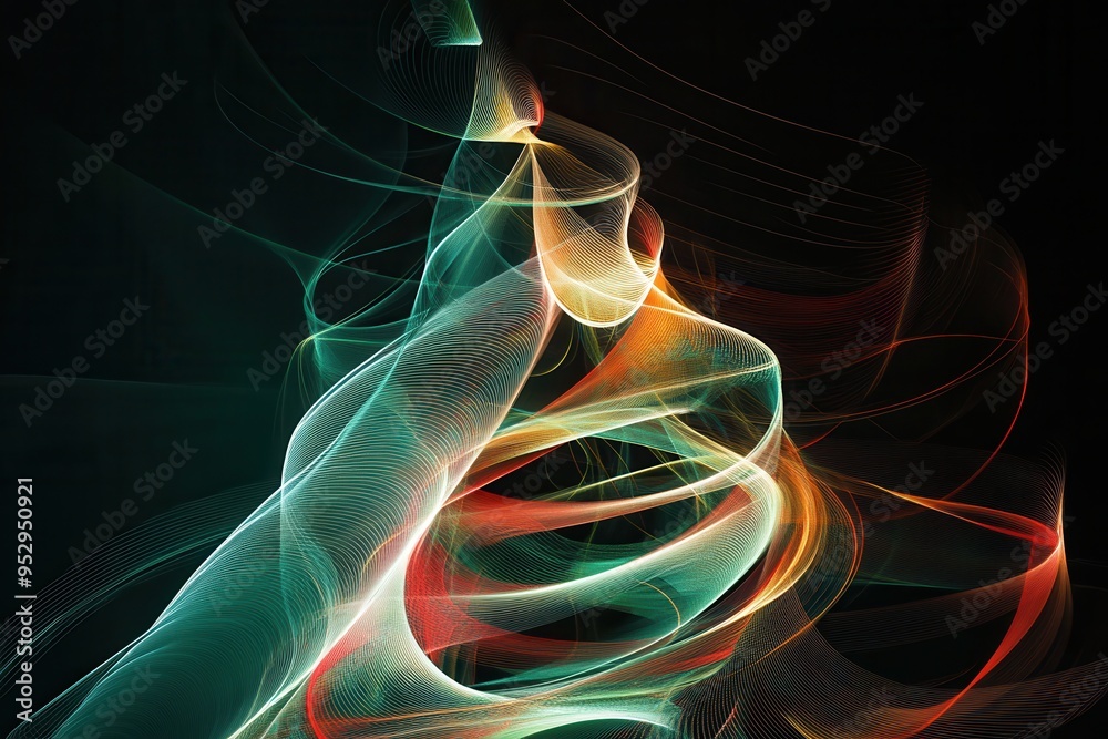 Aufkleber Vibrant, intertwined lines create an abstract silhouette of a Christmas tree, evoking a festive ambiance in a dark setting. Generative AI