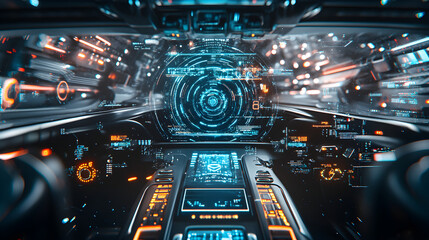 Fototapeta premium Blue Light Shining in Plane Cockpit Ceiling Illumination