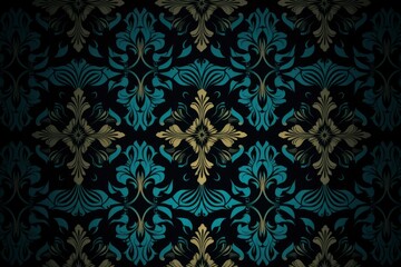 Fototapeta premium Cream Black Leaf Damask Pattern