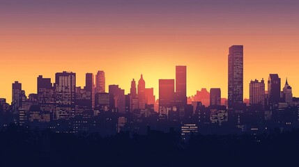 Fototapeta premium Design a city skyline at sunset with a mix of modern and historic buildings.