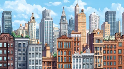 Obraz premium Design a cityscape with a blend of historic architecture and modern skyscrapers.