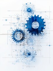 Obraz premium Innovative Blueprint of Gears and Software Code Showcasing Tech Design and Planning