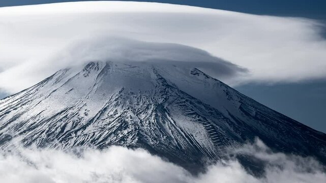 Mt. Fuji with (Kasagumo) Lenticular Clouds on Top (Timelapse | PANNING)