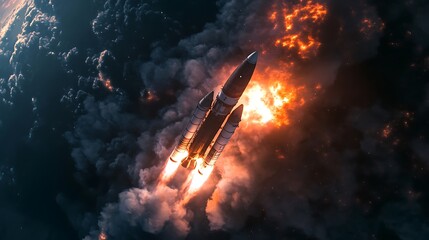A Rocket Launch Through Clouds and Fire