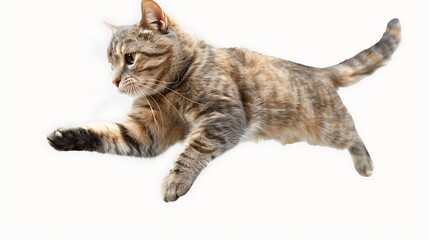 A cat in mid-air, showcasing agility and playfulness.