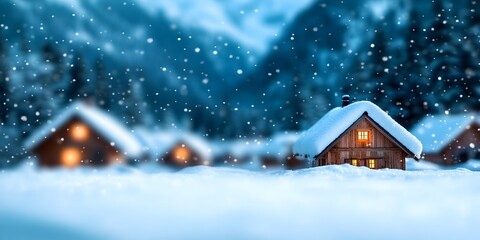 Panoramic View of a Snow Covered Alpine Village in the Magical Winter Wonderland