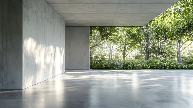 Fototapeta Modern Concrete Patio with a View of Lush Greenery