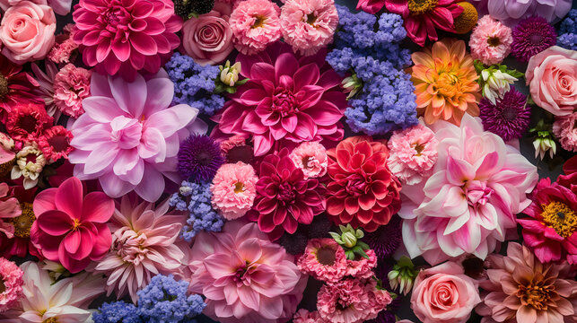 Fototapeta A beautiful floral flower plant wallpaper featuring colorful blossom and botanical pattern background, spring decoration, bringing a vintage yet modern touch to any garden inspired decor