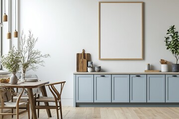 Fototapeta premium Poster Mockup in Kitchen Interior with White Wall created with Generative AI