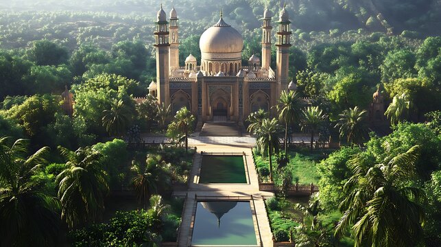 An Islamic Mosque Amidst Lush Green Foliage