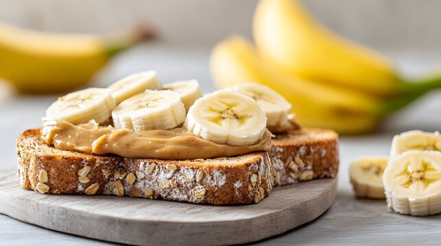 Handcrafted Almond Butter on Hearty Multigrain Toast with Precision Sliced Banana Garnish