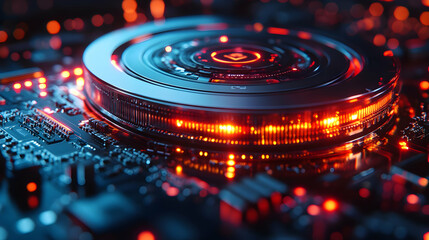 Futuristic Technology Abstract Background with Glowing Lights and Circuits