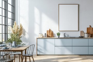 Poster Mockup in Kitchen Interior with White Wall created with Generative AI