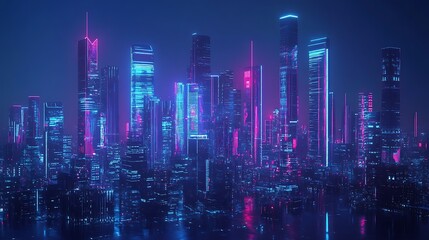 Fototapeta premium Futuristic Cityscape Illuminated by Neon Lights