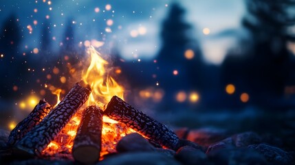Cozy Bonfire Under Starry Woodland Night Sky Captures Community Gathering and Heartwarming Memories