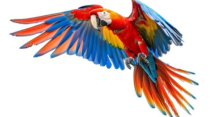 Obraz premium A vibrant macaw in flight, showcasing its colorful plumage and dynamic pose.