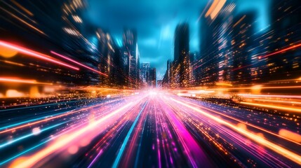 Fototapeta premium Pulsating Neon Cityscape of Techno Dystopian Splendor