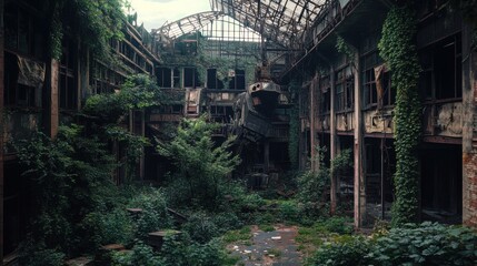 Abandoned Industrial Building Reclaimed by Nature