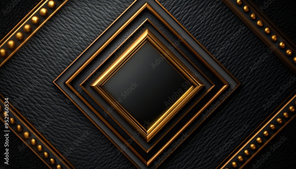 Wall mural Black Leather and Gold Frame Background