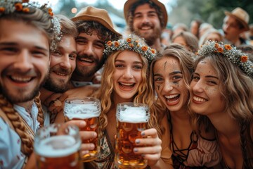 Festive tradition: Oktoberfest, highlighting the rich heritage of bavaria through vibrant parades, authentic german food, joyful clinking of steins, marking a time of merriment and cultural pride