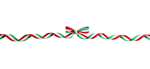 Obraz premium Ribbon bow with Hungary flag pattern isolated on white, top view