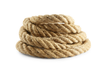 Bundle of hemp rope isolated on white