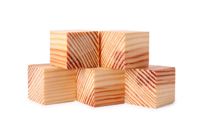 Many blank wooden cubes isolated on white