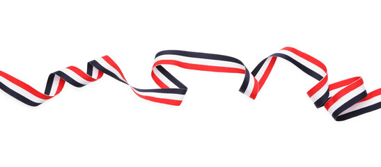 Obraz premium Ribbon in colors of Yemeni flag isolated on white, top view