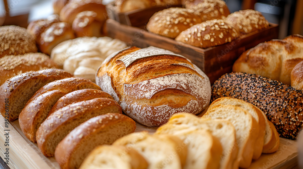 Poster Delicious breads, ideal image for advertising bakeries, confectionery shops, markets.