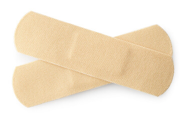 Medical adhesive bandages isolated on white, top view