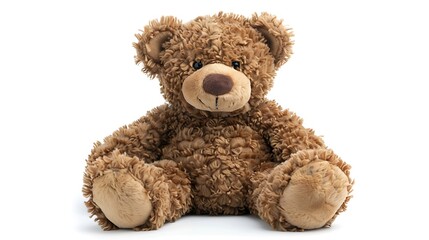 Obraz premium A plush teddy bear with curly fur, sitting with a friendly expression.
