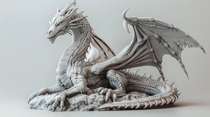 A detailed 3D sculpture of a dragon, showcasing intricate features and textures.