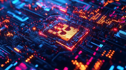 Obraz premium Glowing Bitcoin Symbol on a Futuristic Circuit Board