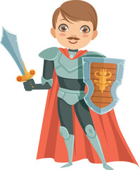Fototapeta premium Fantasy knight character. Cartoon kid fairytale warrior