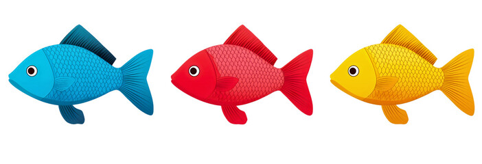 Fototapeta premium Fish icons isolated, sea or ocean animal illustrations for aquarium, simple marine life pet designs, flat underwater creatures set, colorful fish logos