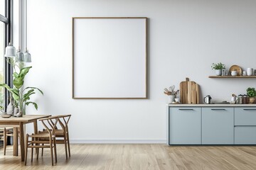 Poster Mockup in Kitchen Interior with White Wall created with Generative AI