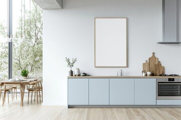 Poster Mockup in Kitchen Interior with White Wall created with Generative AI