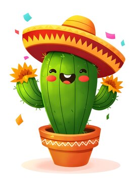 Happy Cactus Wearing Sombrero for Cinco de Mayo