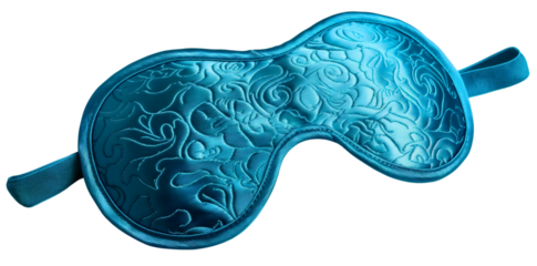 Isolated sleep mask in blue, a soft silk accessory for night rest and relaxation, essential for bedtime care and protection, aiding sleep and reducing insomnia, for a calm and healthy night sleep
