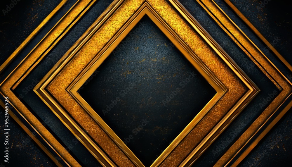 Poster abstract background with golden diamond frames on black surface