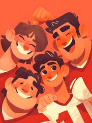 Naklejka premium Happy Diverse Group of Friends Smiling and Hugging